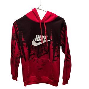 Nike Hoodie Youth Small Red Colorblock Club Fleece Pullover Sweatshirt Size L